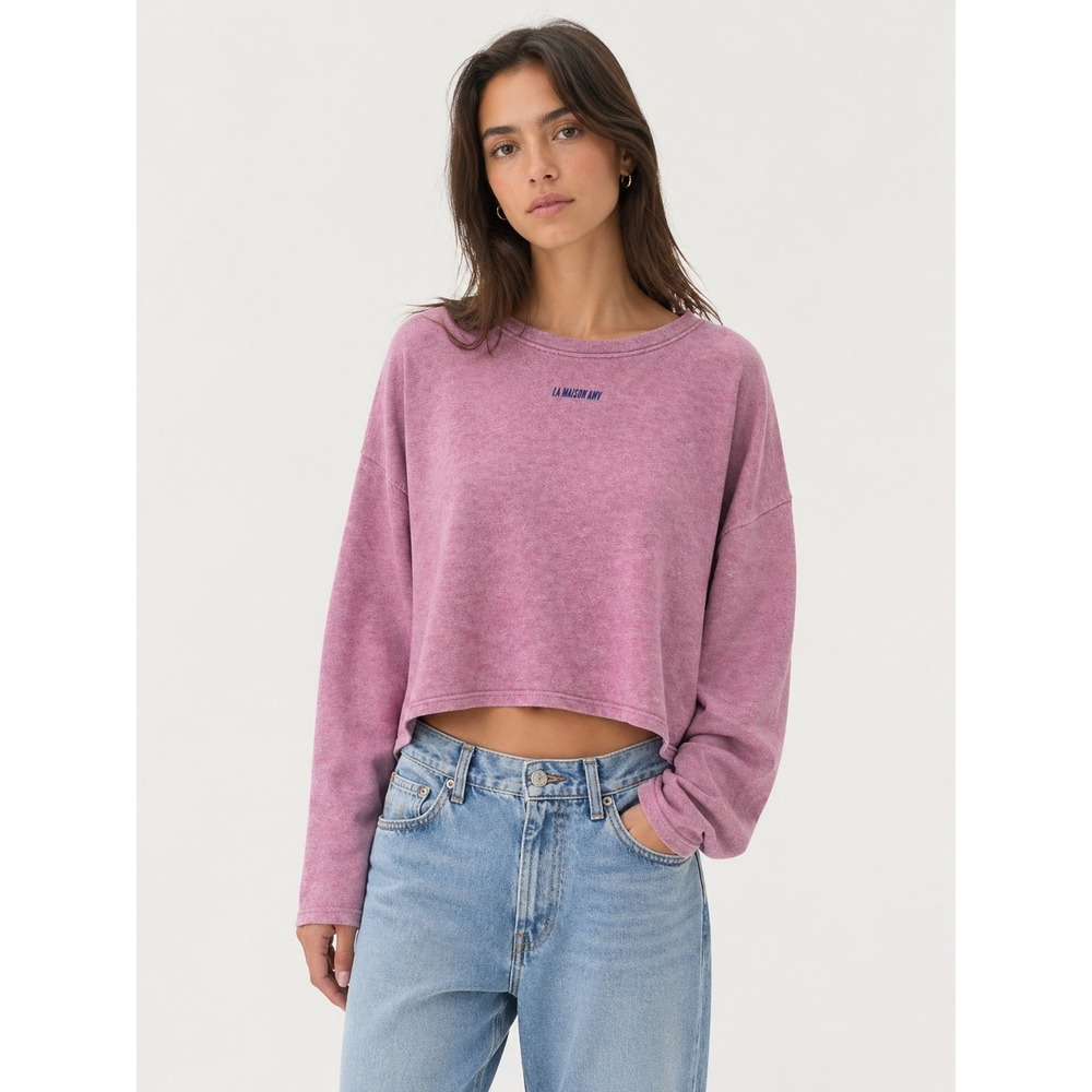 American Vintage La Maison AMV Cropped Sweatshirt Mauve Pink Cotton Large